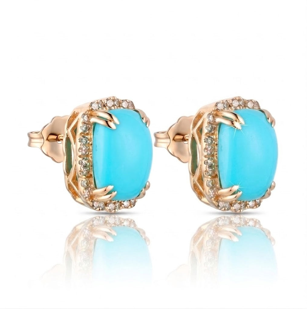 Le Vian® Robin’s Egg Blue Turquoise & Nude Diamonds™ Earrings in 14K Honey Gold™ – 4.75ct Bright, vibrant, and irresistibly elegant — these Le Vian® earrings showcase 4 3/4 cts. of Robin’s Egg Blue Turquoise, framed by a shimmering halo of 1/3 cts. of Nude Diamonds™