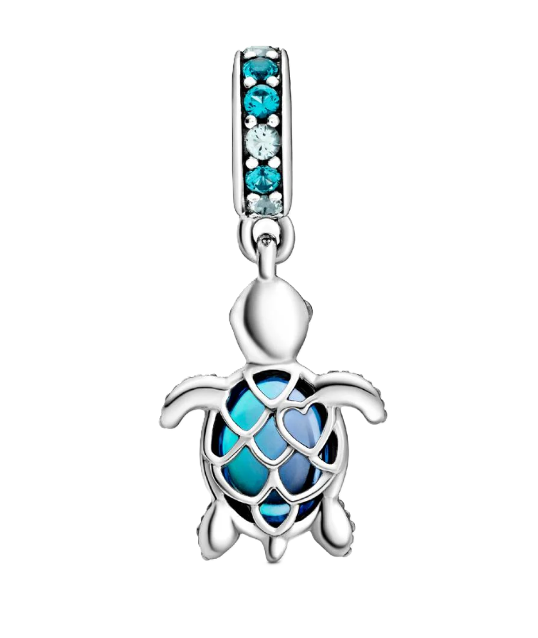 Pandora Blue Murano Glass Sea Turtle Dangle Charm in Sterling Silver
