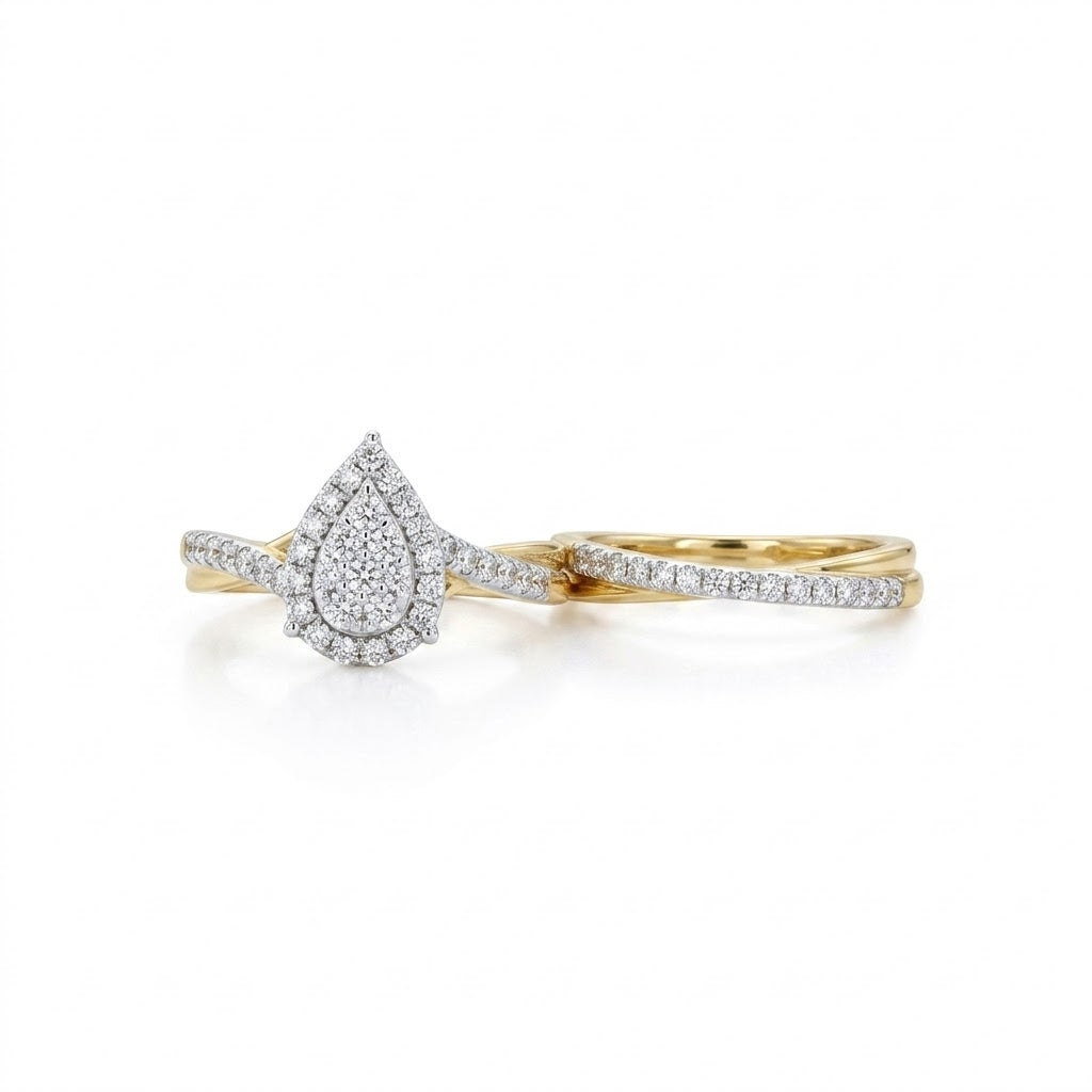 10K Yellow Gold Pear Shape Diamond Bridal Set 0.50 CTW