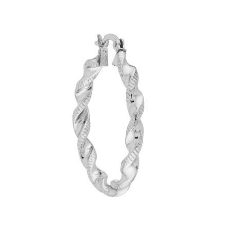Twisted Polished and Textured Hoop Earrings in Rhodium Plated Sterling Silver