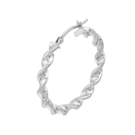 Twisted Polished and Textured Hoop Earrings in Rhodium Plated Sterling Silver