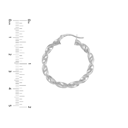 Twisted Polished and Textured Hoop Earrings in Rhodium Plated Sterling Silver