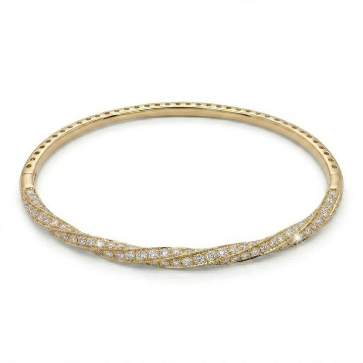 Pavé Diamond Twist Flexible Bangle Bracelet | 14K Yellow Gold | 2.40 CTW Diamonds | Twisted Crossover Design | BDD7274-301 - Brownee Jewelers