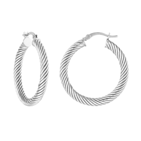 Twist Hoop Earring in Rhodium Plated Sterling Silver