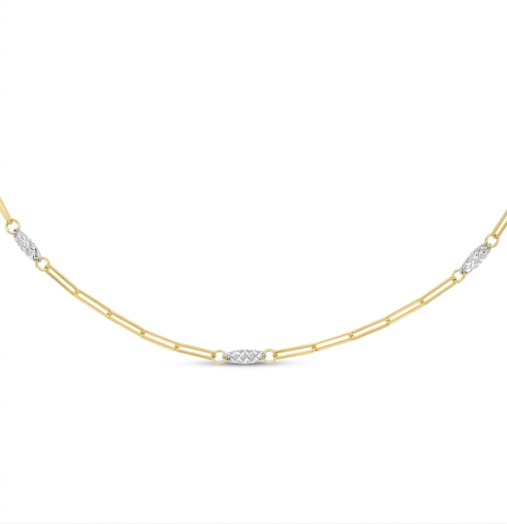 18 Inch Diamond-Cut Oval Paperclip Necklace in 14K Two-Tone Yellow and White Gold
