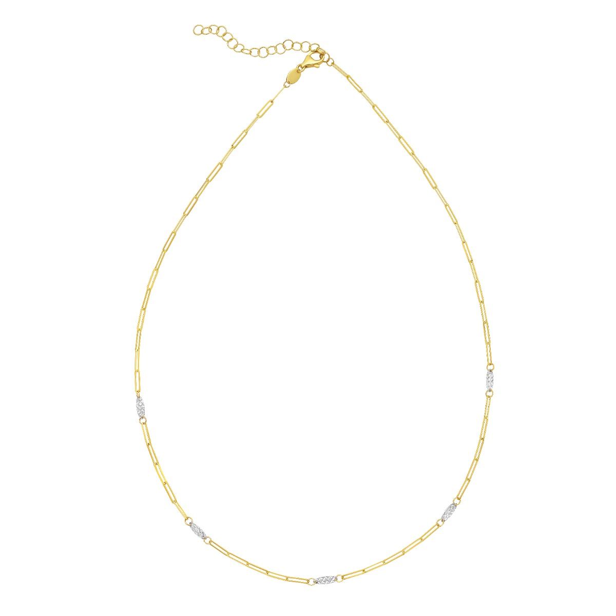 18 Inch Diamond-Cut Oval Paperclip Necklace in 14K Two-Tone Yellow and White Gold