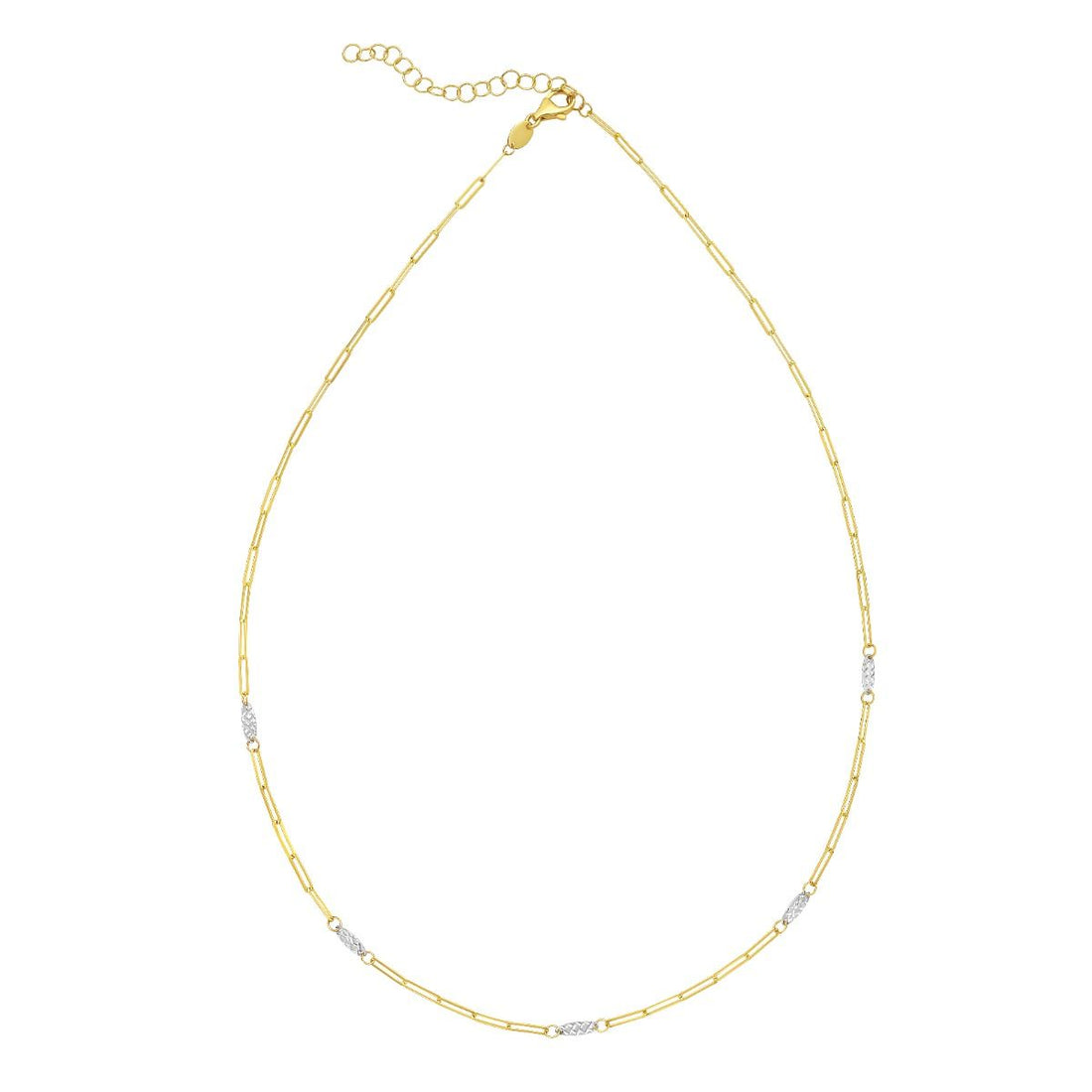 18 Inch Diamond-Cut Oval Paperclip Necklace in 14K Two-Tone Yellow and White Gold