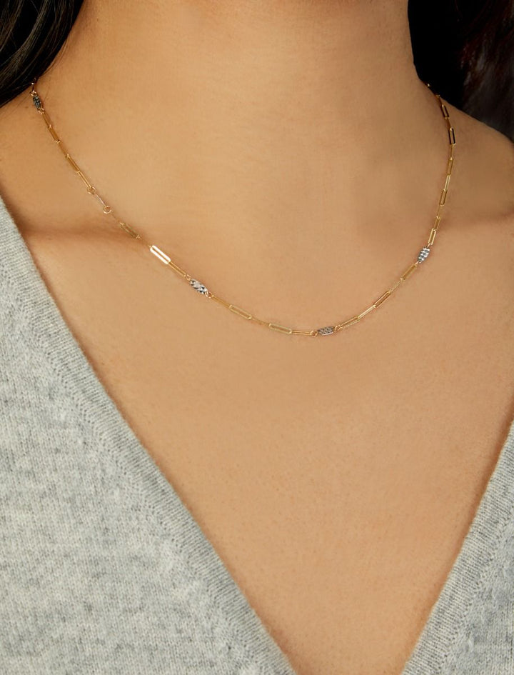 Two-Tone Diamond-Cut Oval Paperclip Necklace | 14K Gold | 18 Inches | TC20030-18 - Brownee Jewelers
