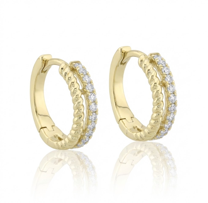Diamond Rope Huggie Earrings | 14K Yellow Gold | 0.19 ctw Round Diamonds - Brownee Jewelers