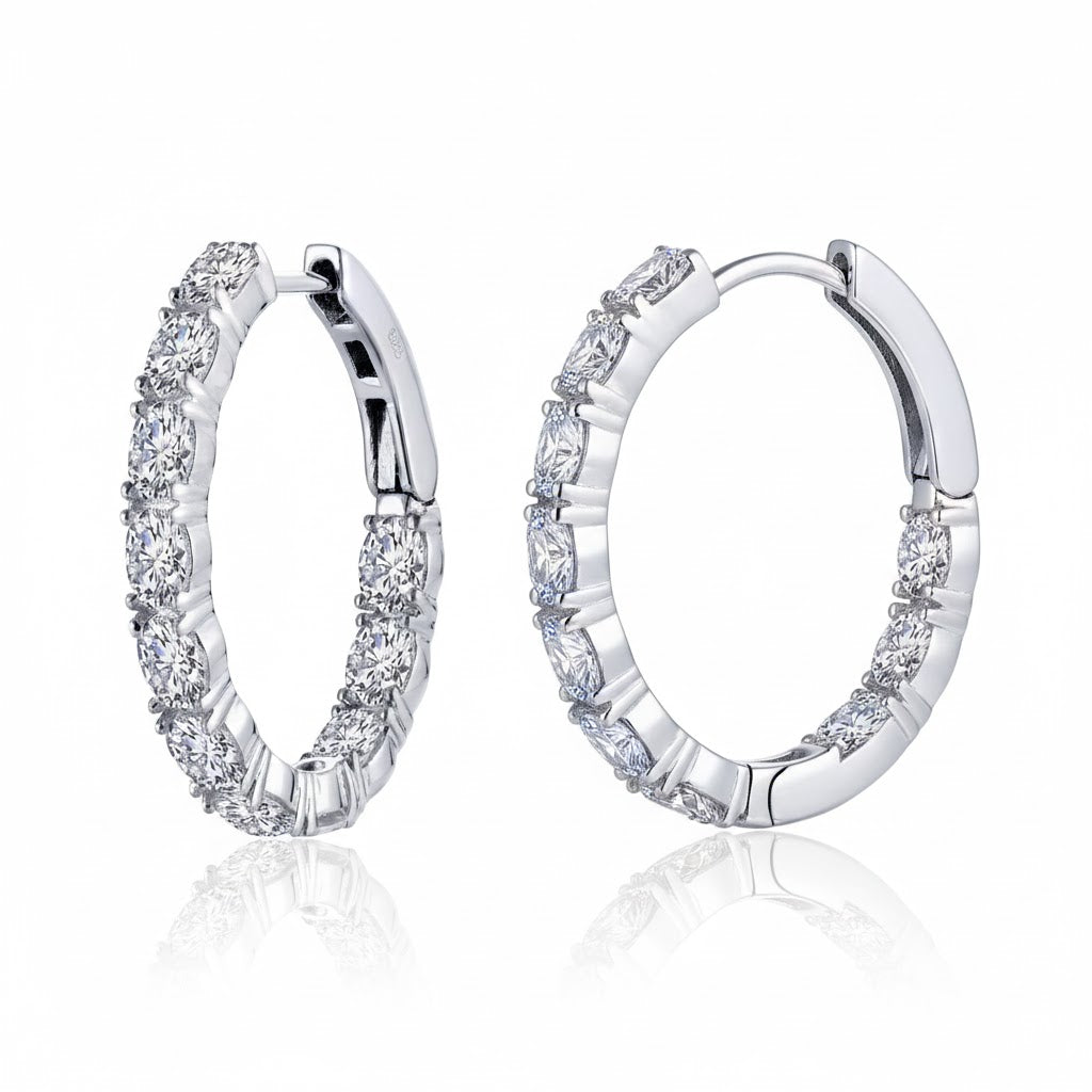 CZ Oval Hinged Hoop Earrings | Sterling Silver | Inside-Out Sparkle Hoops - Brownee Jewelers