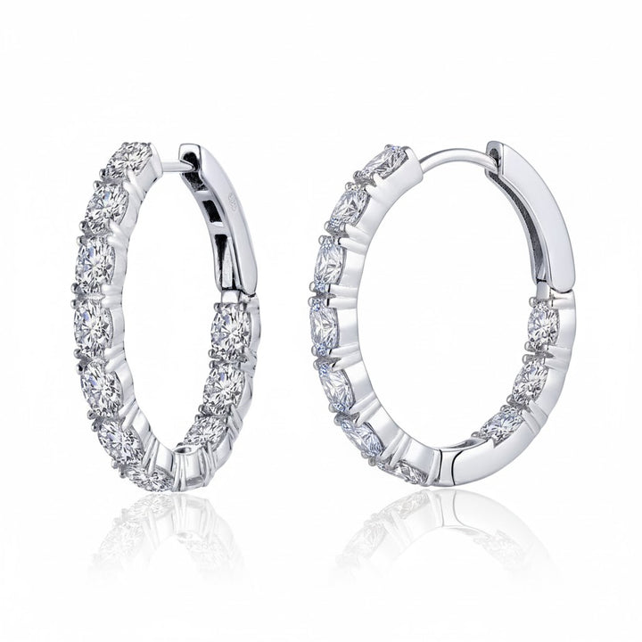 CZ Oval Hinged Hoop Earrings | Sterling Silver | Inside-Out Sparkle Hoops - Brownee Jewelers
