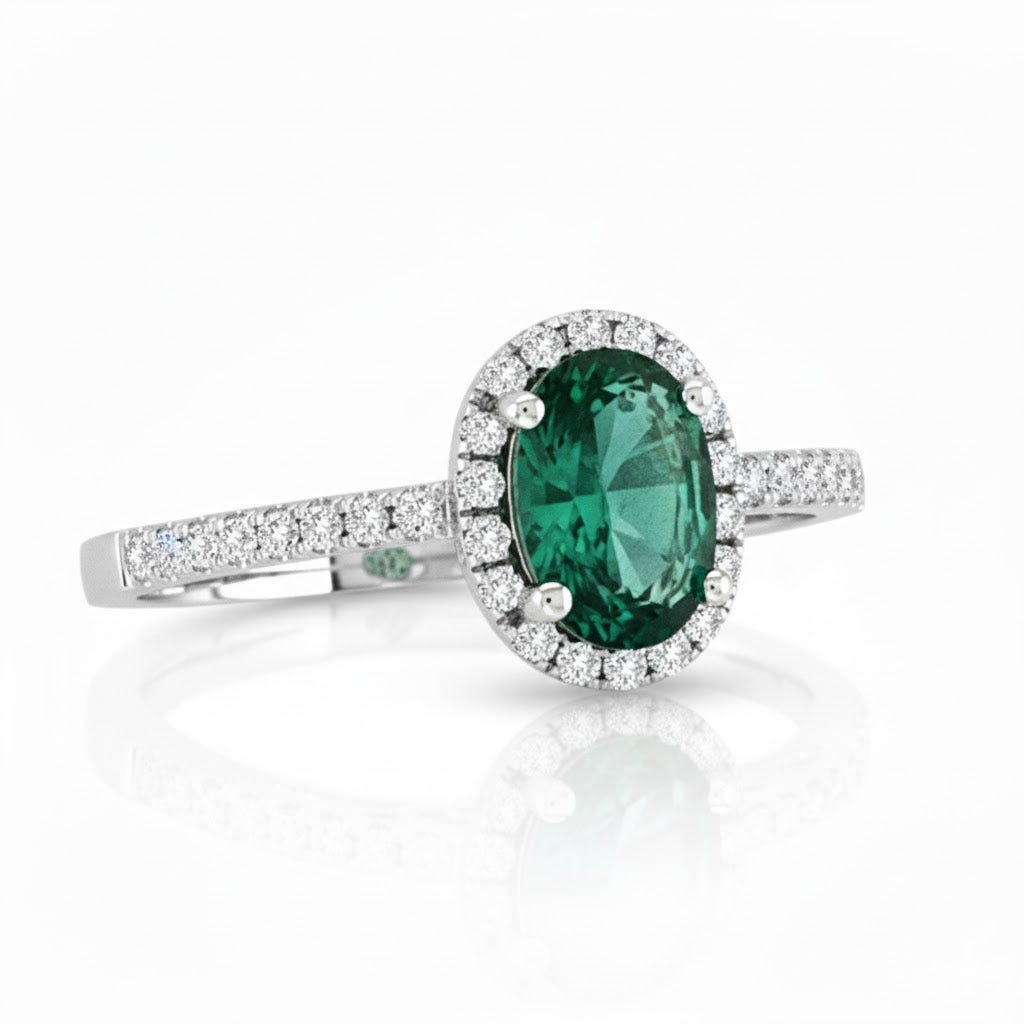 14K Yellow Gold .77ct Oval Emerald & .25ct Diamond Ring
