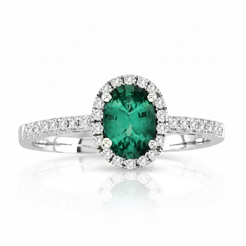14K Yellow Gold .77ct Oval Emerald & .25ct Diamond Ring