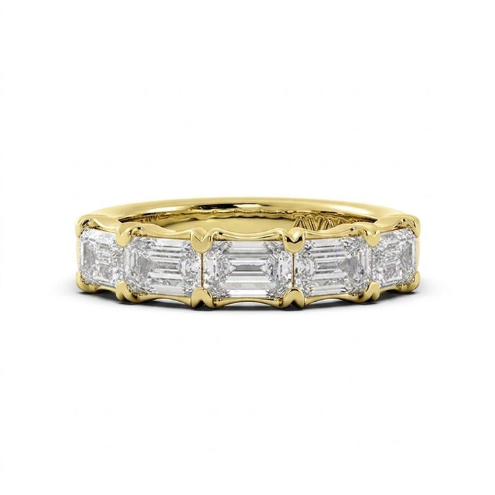 Emerald-Cut Lab-Grown Diamond Halfway Band | 14K Yellow Gold | 3.92 ctw | East-West U-Prong Setting | Statement Wedding Band - Brownee Jewelers