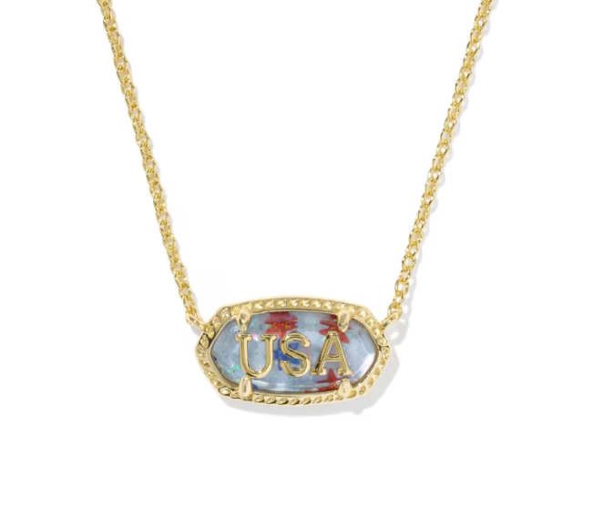 Elisa USA Gold Short Pendant Necklace Red White Blue Illusion Stone