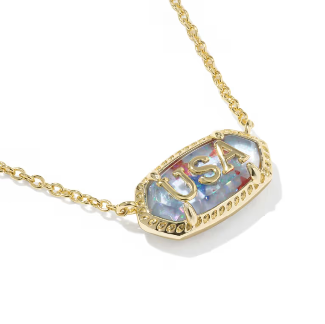 Elisa USA Gold Short Pendant Necklace Red White Blue Illusion Stone