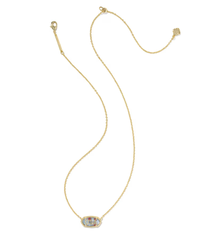Elisa USA Gold Short Pendant Necklace Red White Blue Illusion Stone