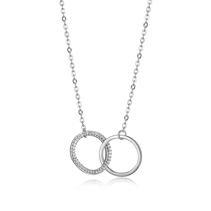 15 Inch Adjustable Sterling Silver Pavé DiamondLite Cubic Zirconia Interlocking Circle Necklace