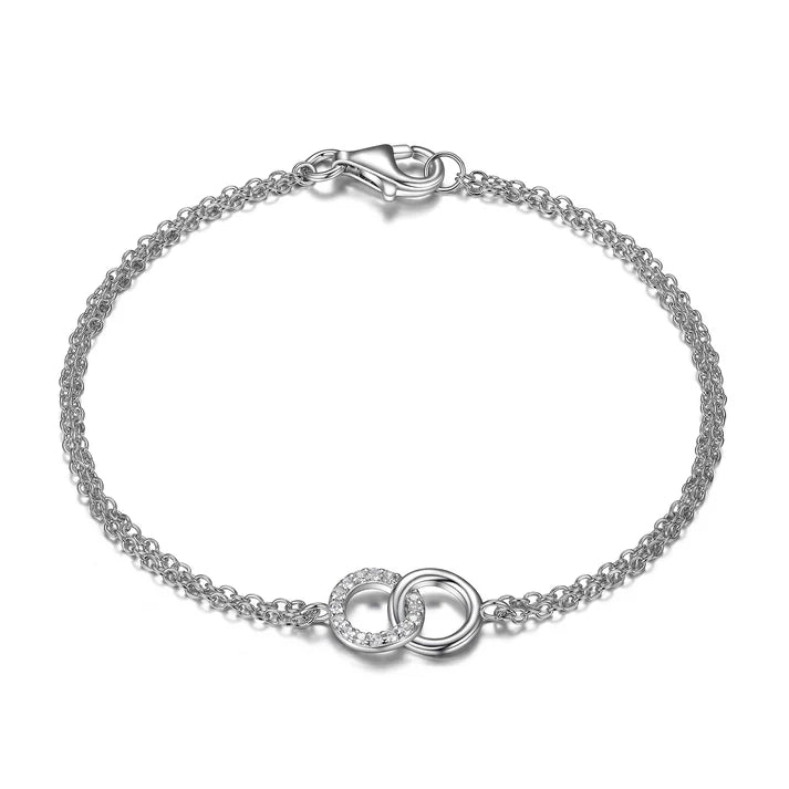 7.25 Inch Sterling Silver DiaLite Cubic Zirconia Interlocking Circle Double Chain Bracelet