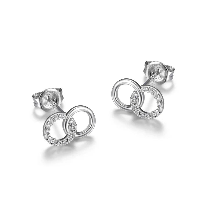 DiamondLite Cubic Zirconia Interlocking Circle Stud Earrings | Sterling Silver | Polished Open Circle Studs | R2AN660000-00LAQB3 - Brownee Jewelers