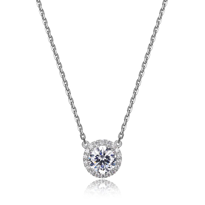 Reign | DiamondLite Cubic Zirconia Halo Necklace | Sterling Silver | 18 Inch Necklace | 6.5MM Round Halo Pendant | R0X147971Y-00LAQ00 - Brownee Jewelers
