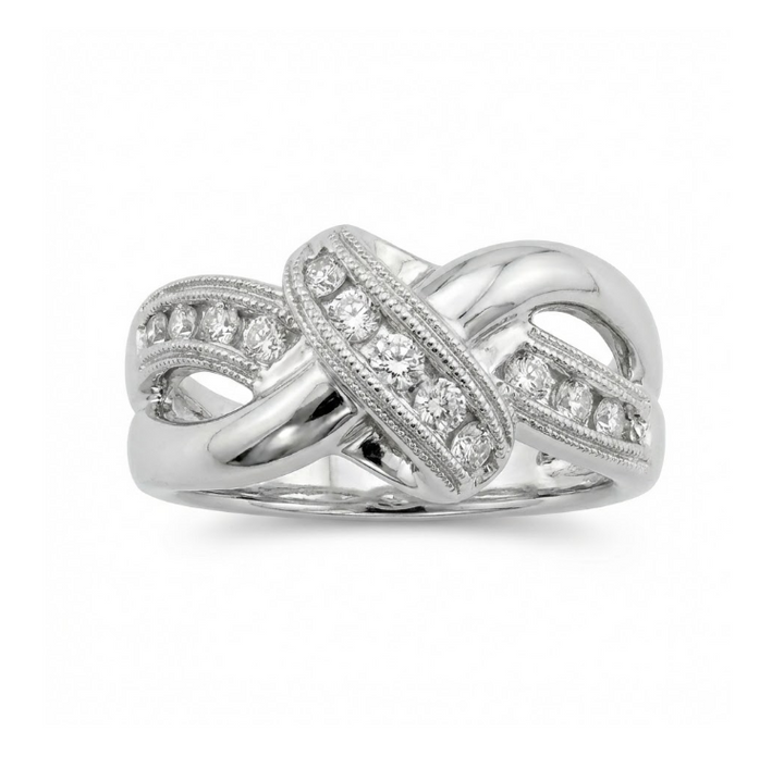 Round Diamond Knot Ring | 14K White Gold | Diamond Fashion Ring | Interwoven Design - Brownee Jewelers