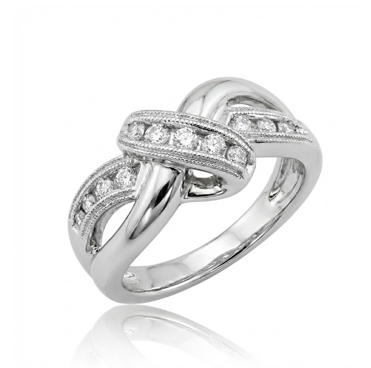Round Diamond Knot Ring | 14K White Gold | Diamond Fashion Ring | Interwoven Design - Brownee Jewelers