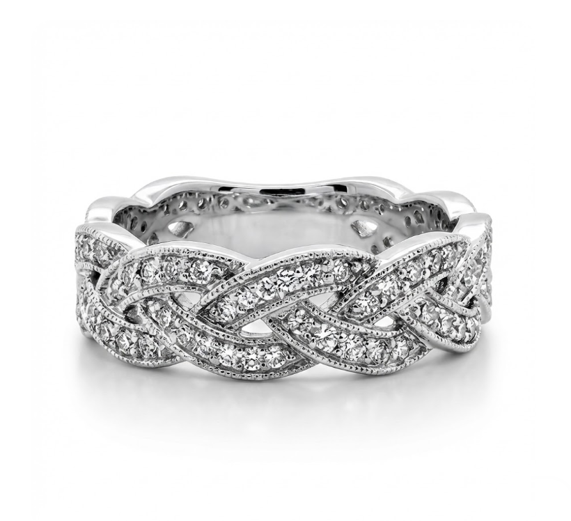 Woven Diamond Band Ring | 14K White Gold | Pavé Twist Design | Diamond Fashion Band - Brownee Jewelers