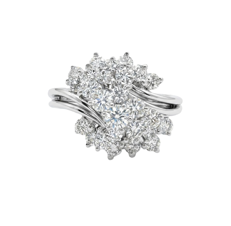 Round Brilliant Diamond Cluster Ring | 18K White Gold | Statement Diamond Ring | Vintage-Inspired Design - Brownee Jewelers