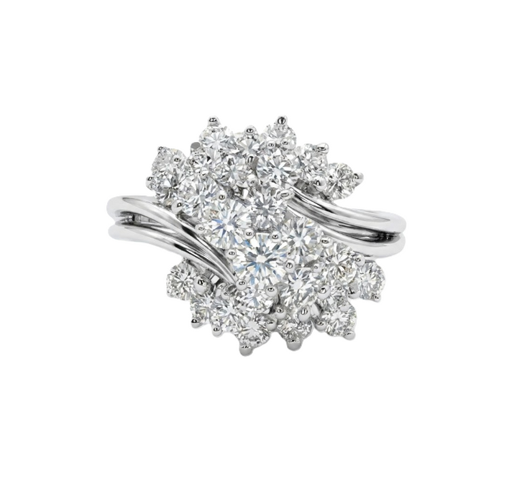 Round Brilliant Diamond Cluster Ring | 18K White Gold | Diamond | Vintage - Brownee Jewelers