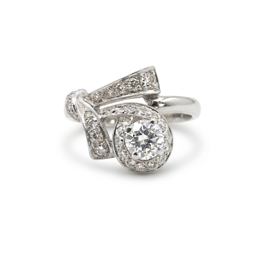 Old European Cut Diamond Ring | 14K White Gold | 0.59 ct Center | Vintage-Inspired Design - Brownee Jewelers