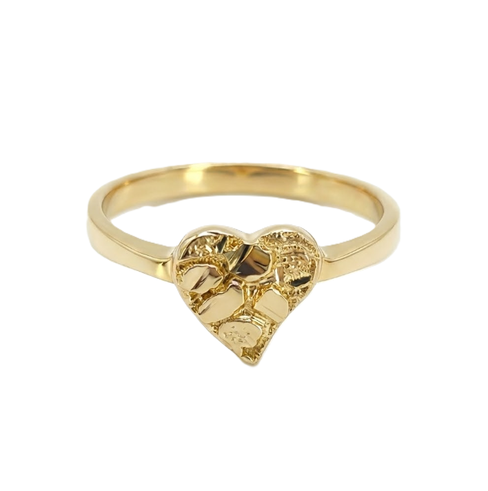 Nugget Heart Ring | 10K Yellow Gold | Textured Love Motif - Brownee Jewelers