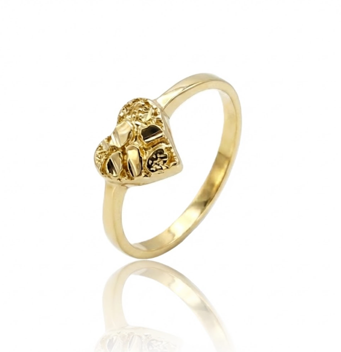 Nugget Heart Ring | 10K Yellow Gold | Textured Love Motif - Brownee Jewelers
