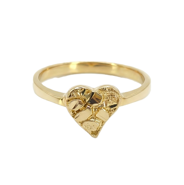 Nugget Heart Ring | 10K Yellow Gold | Textured Love Motif