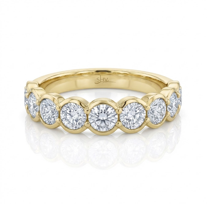 Diamond Bezel Eternity Band | 14K Yellow Gold | 0.52 ctw | Classic Diamond Stackable Ring - Brownee Jewelers