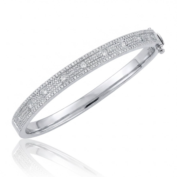 SHY CREATION | 1.01 CTW DIAMOND PAVE BANGLE | 14K WHITE GOLD | SC55004236V2ZS - Brownee Jewelers