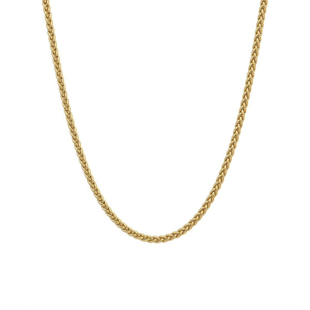 1.3MM Width and 22 Inch Length Adjustable Diamond-Cut Round Wheat Chain Necklace in Sterling Silver with 18K Gold Plating Finish