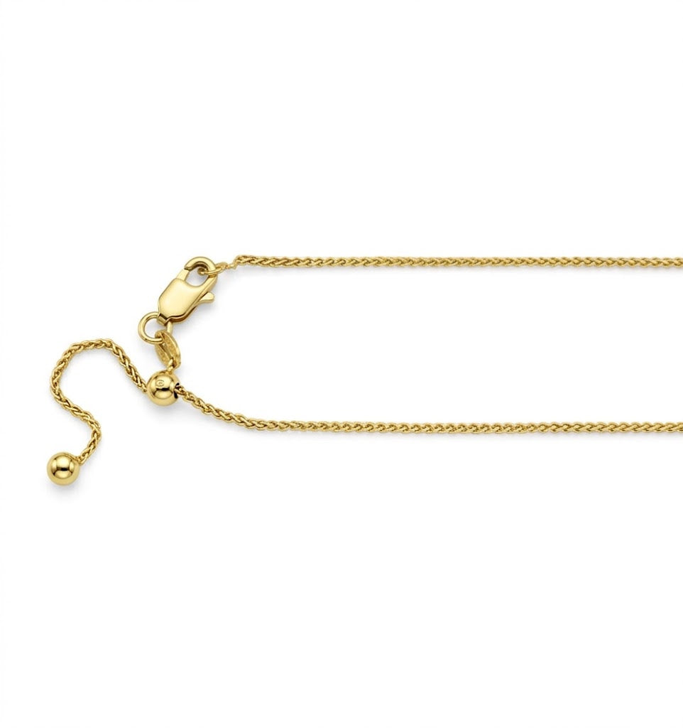 1.3MM Width and 22 Inch Length Adjustable Diamond-Cut Round Wheat Chain Necklace in Sterling Silver with 18K Gold Plating Finish
