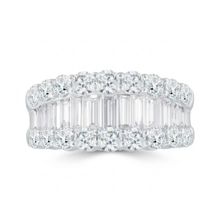Diamond Wide Band Ring | 14K White Gold | 2.86 CTW Diamonds | Round & Baguette Diamond Design | Size 7.5 - Brownee Jewelers