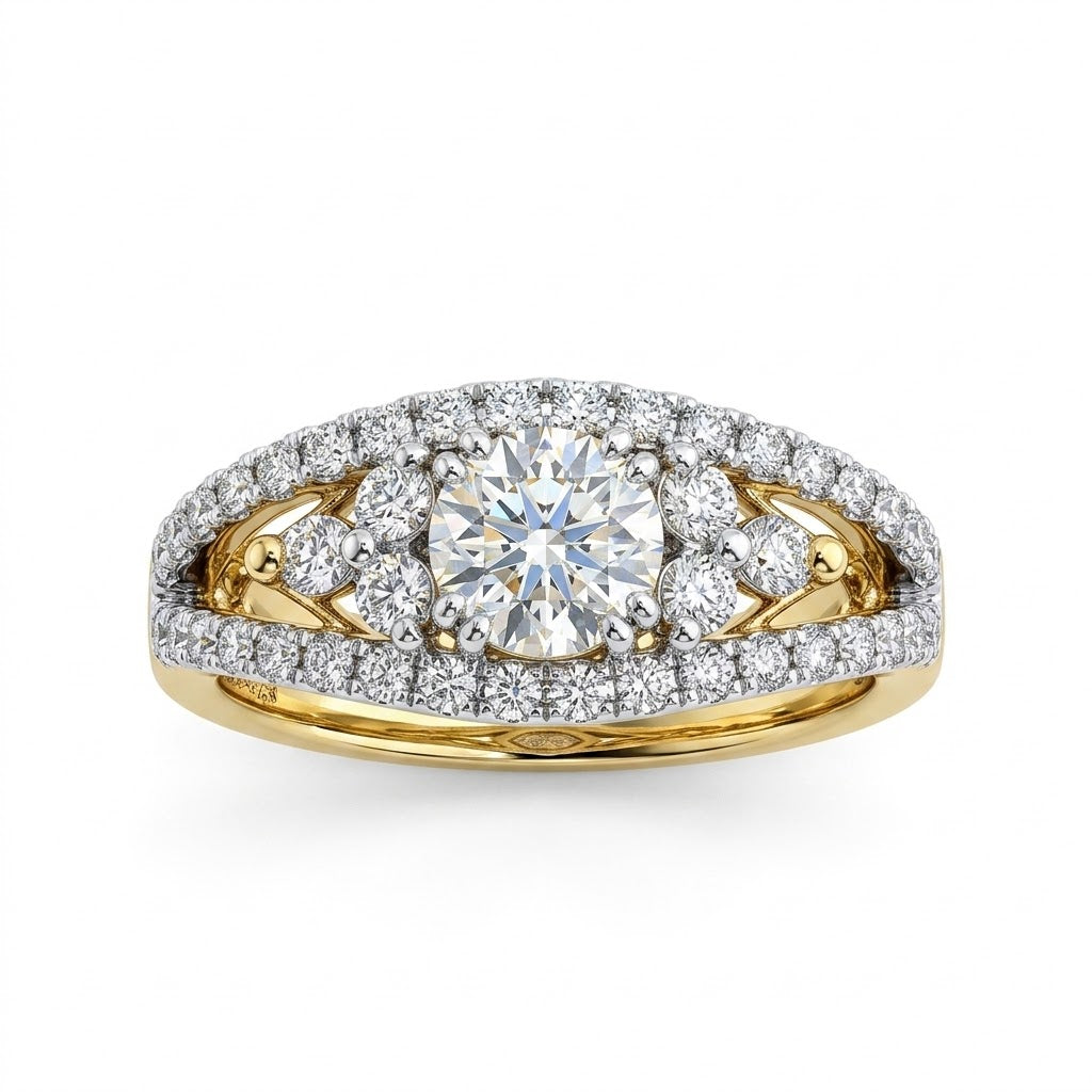 Round Diamond Halo Engagement Ring in 14K Yellow Gold