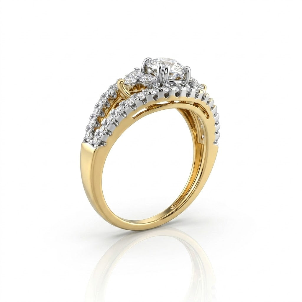 Round Diamond Halo Engagement Ring in 14K Yellow Gold