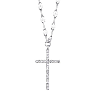 SHY CREATION KATE | .06CT DIAMOND CROSS SPARKLE CHAIN NECKLACE | 14K WHITE GOLD | SC55026065 - Brownee Jewelers