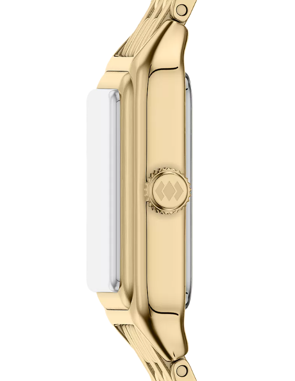 Raquel Mini Three-Hand Watch | Fossil | Gold-Tone Stainless Steel | White Dial | Rectangular Case - Brownee Jewelers