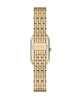 Raquel Mini Three-Hand Watch | Fossil | Gold-Tone Stainless Steel | White Dial | Rectangular Case - Brownee Jewelers