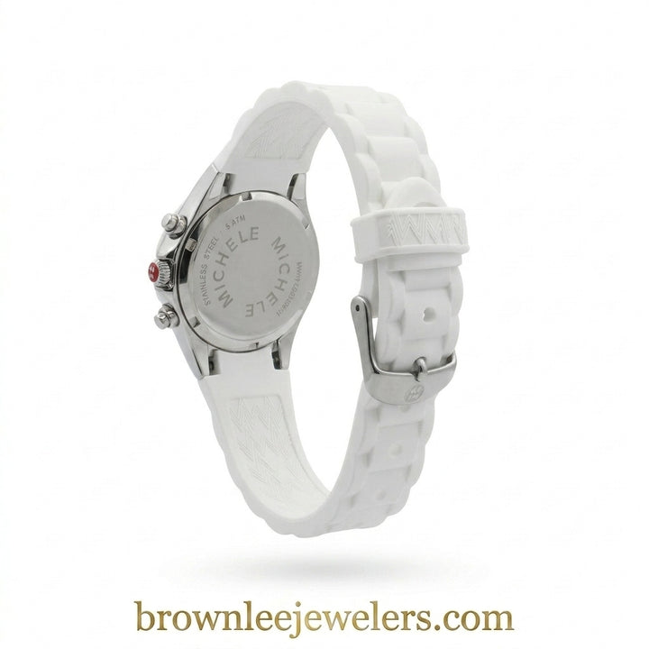 Michele | Tahitian Chronograph 35mm | Stainless Steel & White Ceramic | Pre-Owned | MWW12A0000002 - Brownee Jewelers