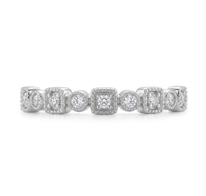 Round Diamond Alternating Round & Square Station Stack Ring | 14K White Gold | 0.10 CTW | R6112-010WD - Brownee Jewelers