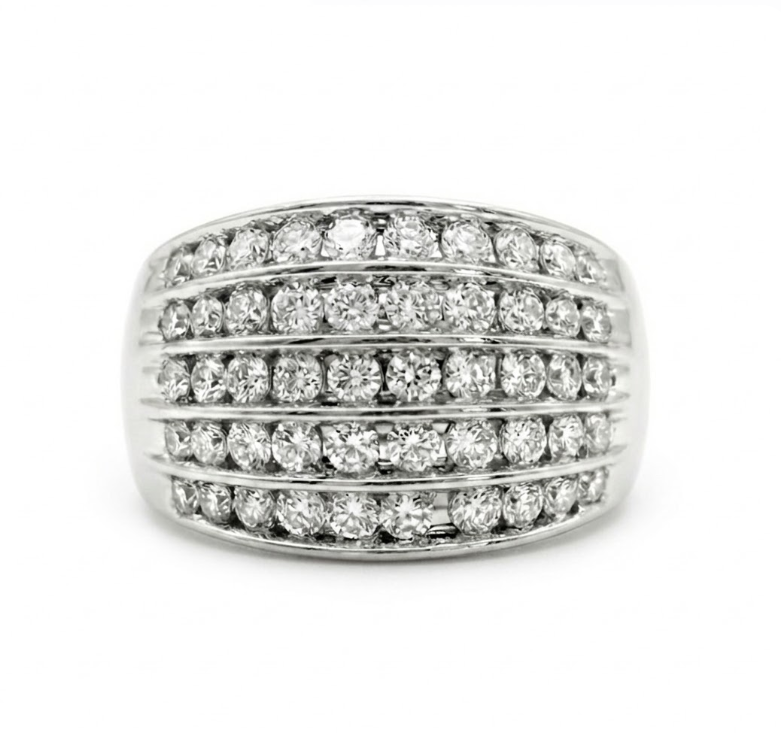 Round Diamond 5-Row Ring | 10K White Gold | Multi-Row Diamond Band - Brownee Jewelers