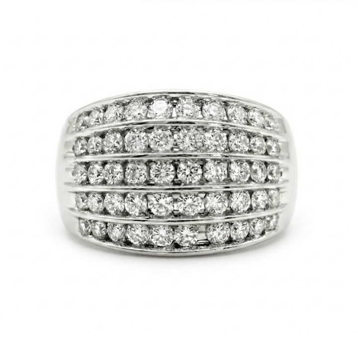 Round Diamond 5-Row Ring | 10K White Gold | Multi-Row Diamond Band - Brownee Jewelers