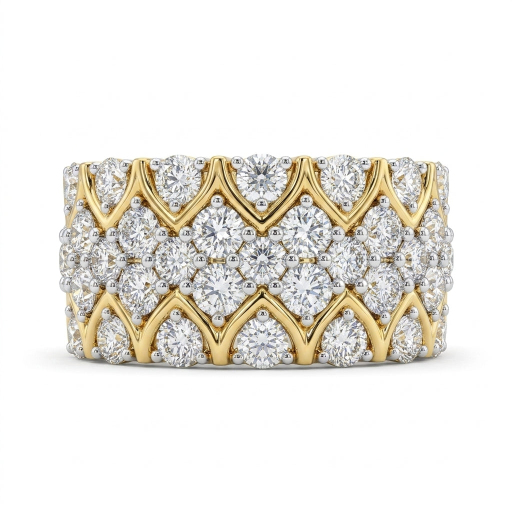 Diamond Cluster Wide Band Ring | 10K Yellow Gold | Multi-Row Statement Band - Brownee Jewelers