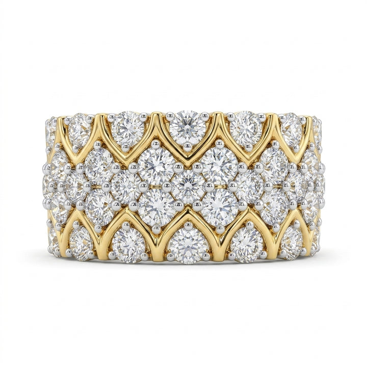 Diamond Cluster Wide Band Ring | 10K Yellow Gold | Multi-Row Statement Band - Brownee Jewelers